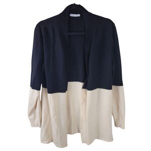 Rafiana Womens Sz L Black Ivory Solid Long Sleeve Open Cardigan